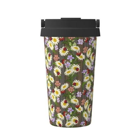 

Junzan Ladybugs And Flowers On A Wooden for Stainless Steel Vacuum Insulated Tumbler - Reusable Insulated Cold Brew Iced Coffee Cup Thermos -Gifts for Women Men Him Her