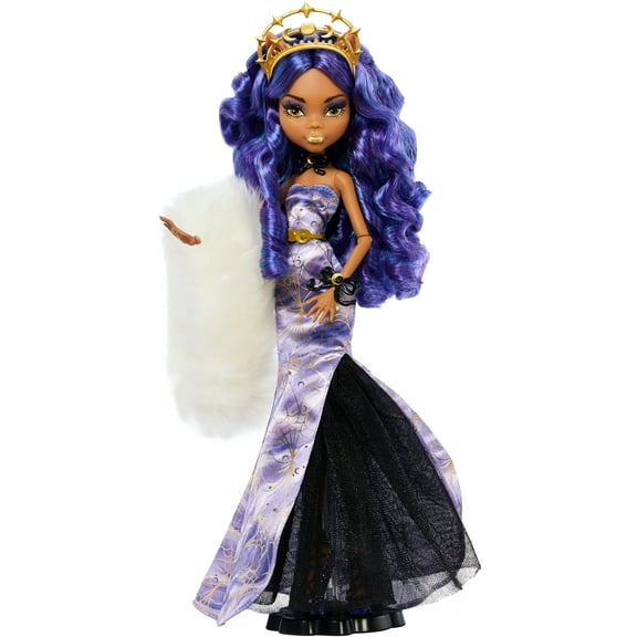 Monster High Clawdeen Wolf Fashion Doll Howliday Edition in Purple Hair, Boa & Gown, Collectible Toy