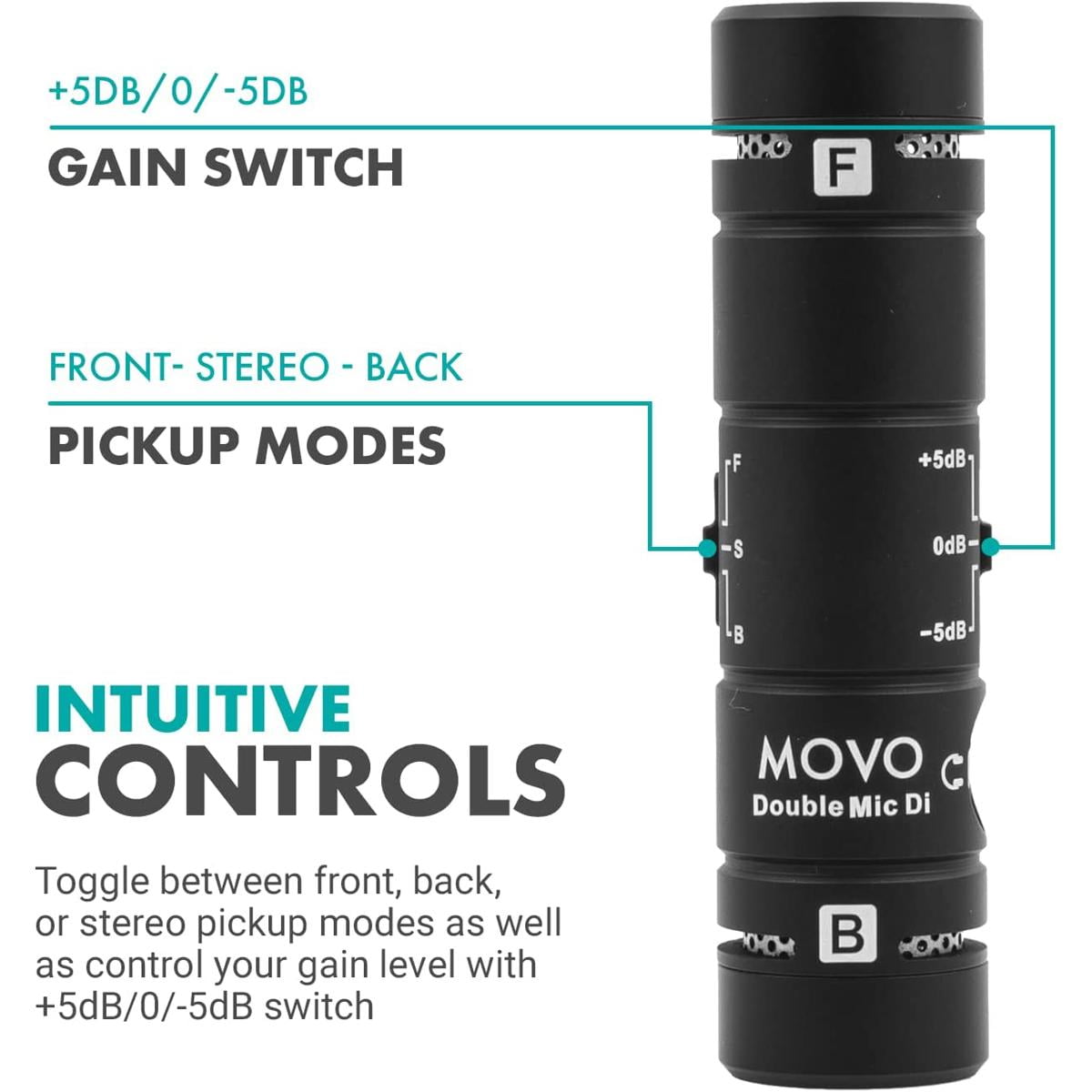 Movo Photo DoubleMic-DI Cardioid Dual Condenser Microphone for Apple iPhone/iPad