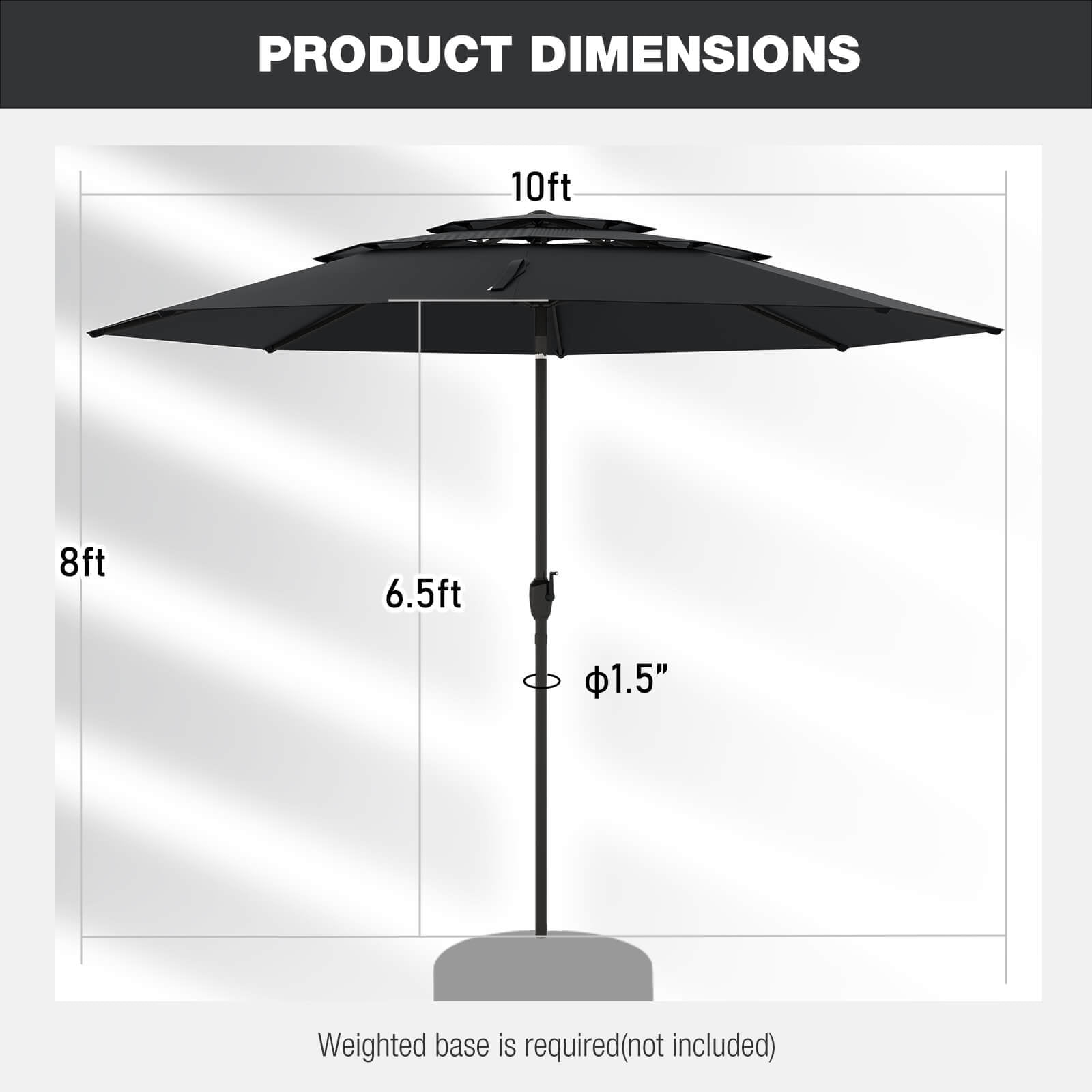 Costway 10 ft 3-tier Vented Patio Umbrella Large Market Table Umbrella Outdoor Sun Shade Black