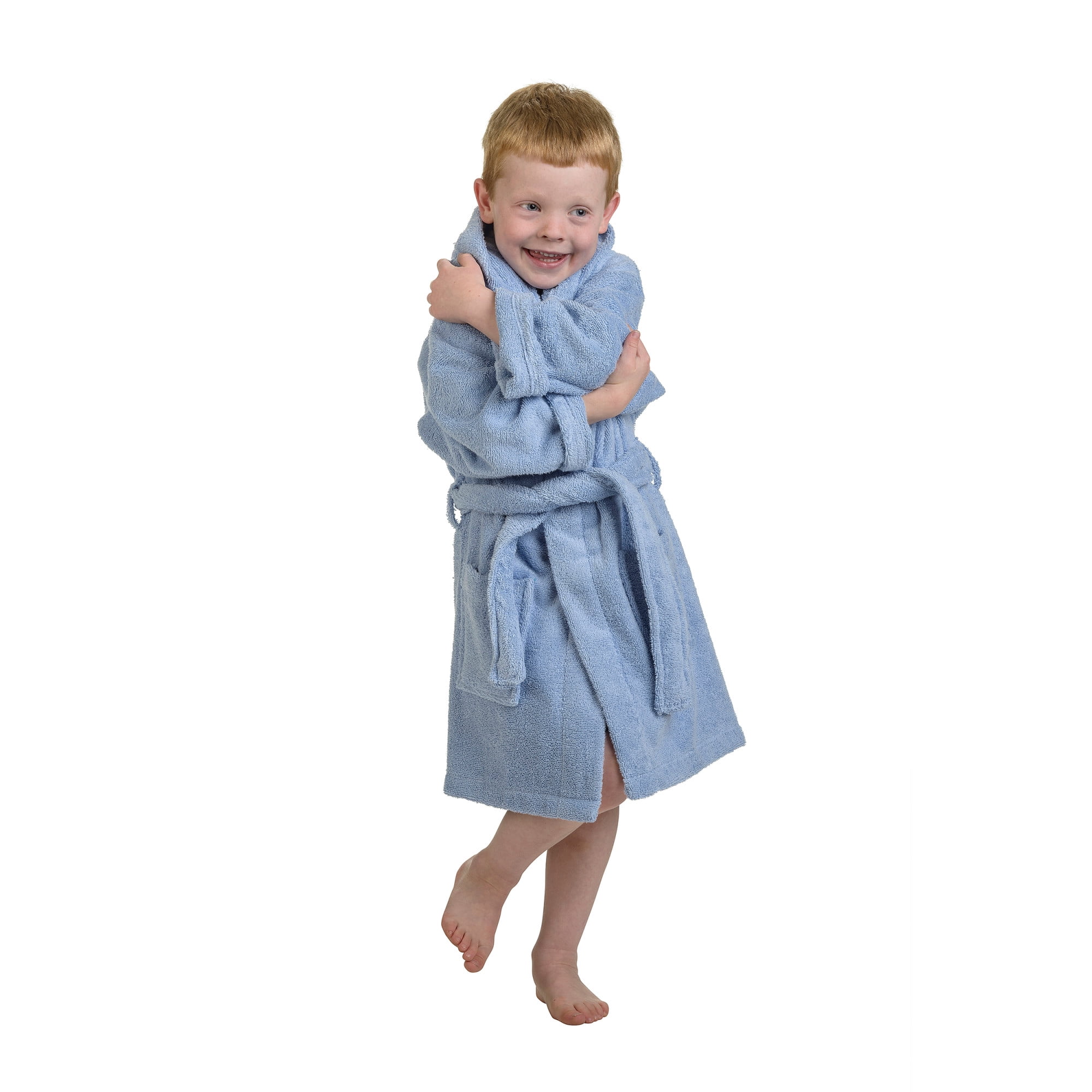 Cotton Terry Kids Unisex Hooded Bath Robe, Large, Blue