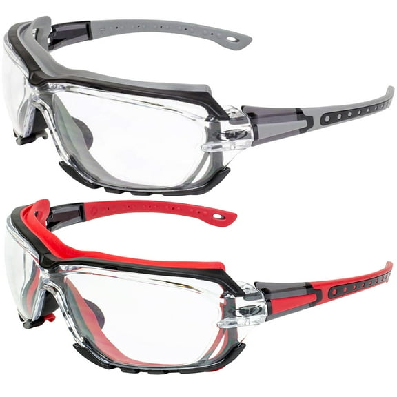 2 Pairs of Global Vision Octane Motorcycle Riding Glasses Grey and Red Gaskets Clear Lenses