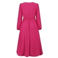 thumbnail image 3 of Njoeus Women's Casual Party Summer Fall Midi Dresses Wrap V Neck Long Sleeve Dress Belted Pleated Ruffle Flowy A-Line Maxi Dress, 3 of 6