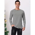 thumbnail image 2 of Camiseta a rayas para hombre, manga larga, cuello redondo, camiseta básica a rayas Negro M, 2 of 6