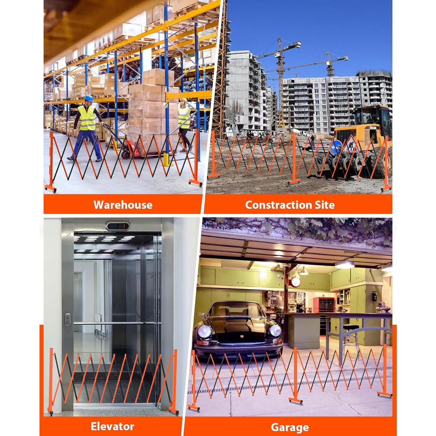 Easily Assembled Metal Expandable Barricade Gate,16FT Folding Safety Barrier Gate,Outdoor Flexible Mobile Barrier Gate,Orange