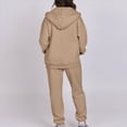 thumbnail image 4 of Sudadera con Capucha y Cremallera para Mujer, de Larga, Color Liso, Informal, de Otoño, con Chaqueta y Pantalón Caqui S, 4 of 6