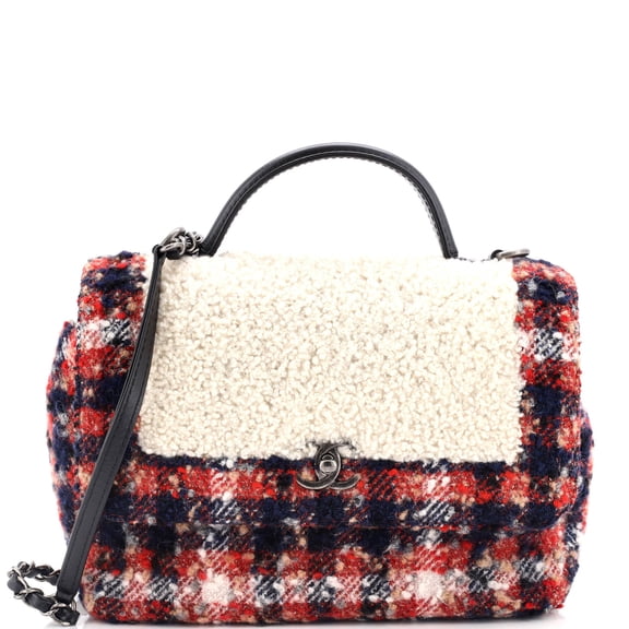 Pre-Owned Top Handle Bag Shearling with Tweed Small By Rebag