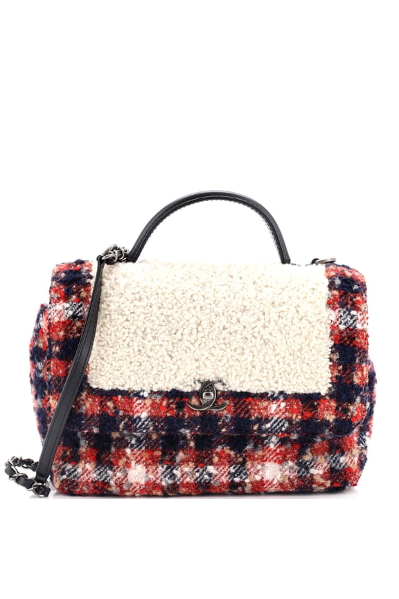 Pre-Owned Top Handle Bag Shearling with Tweed Small By Rebag