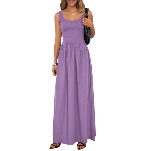 Vestido largo PRETTYGARDEN para mujer, cuello redondo, sin mangas, morado