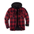thumbnail image 1 of ZENTHAcE Chaqueta tipo camisa a cuadros con capucha y cremallera completa con forro Sherpa para hombre Rojo gris M, 1 of 5