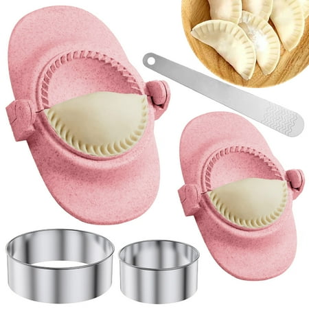 

5Pcs Dumpling Maker Set Reusable Dumpling Press Mold with 2 Dough Cutter and 1 Spoon 304 Stainless Steel Dumpling Maker Machine Professional Safe Empanada Press Mold Set for Dumpling Kitchen Pink