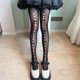 thumbnail image 5 of Pantimedias de rejilla góticas para mujer, medias de Agujeros huecos con lazo de terciopelo dulce Lolita, 5 of 5