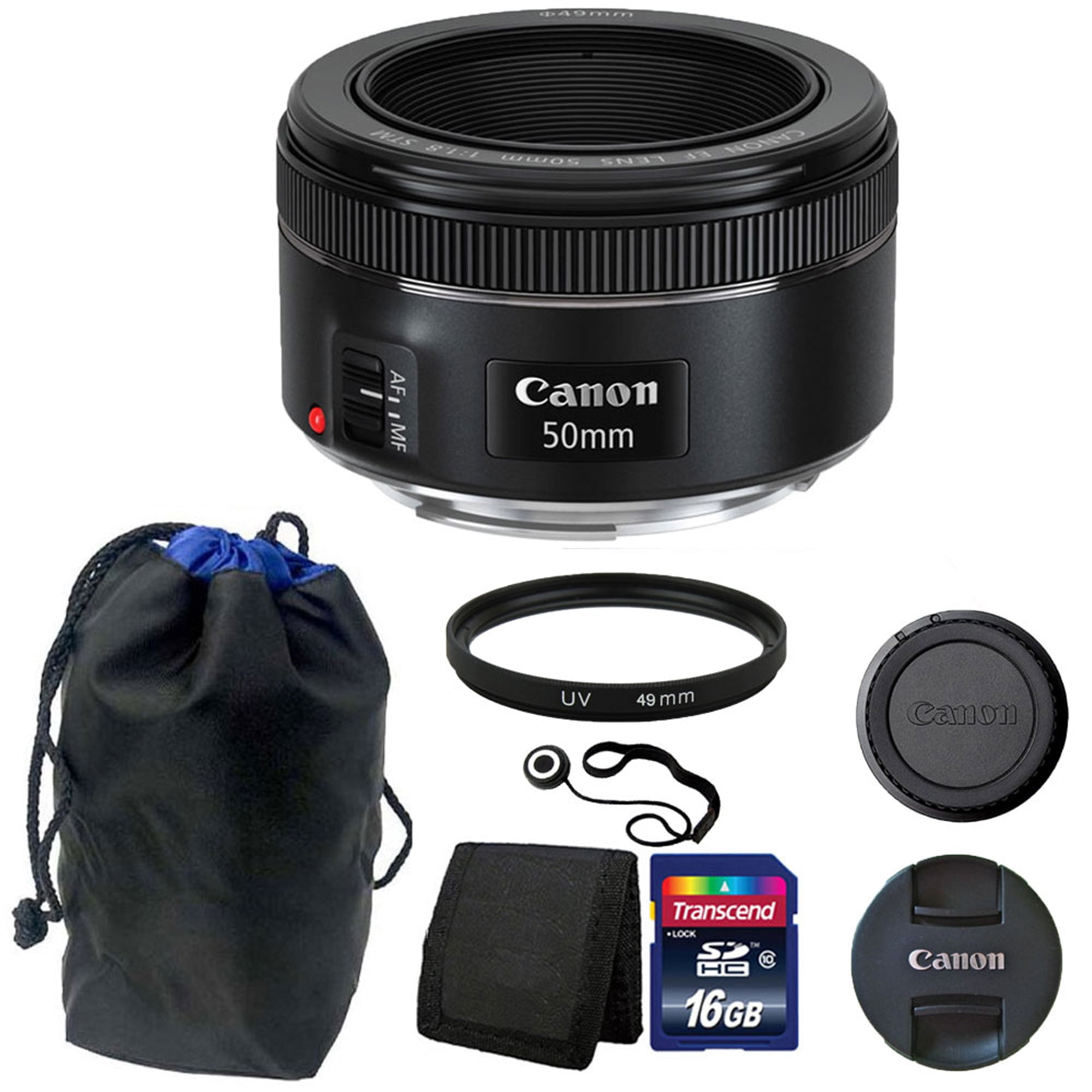 Canon EF 50mm f/1.8 STM Lens with Pouch + 16GB Top Accessories!