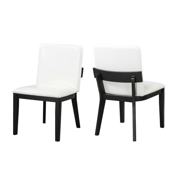Modern Black-Finish Wood & White Glossy PU Leather Upholstered Dining Chairs Set of 2
