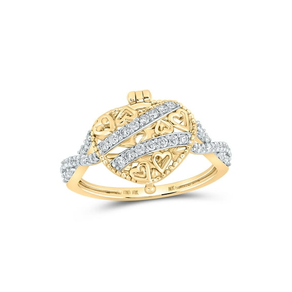 10kt Yellow Gold Womens Round Diamond Locket Heart Ring 1/3 Cttw