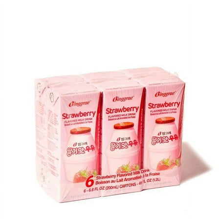 Binggrae-Strawberry Flavored Milk Drink 6.8ozX6pack草莓牛奶保久调味乳