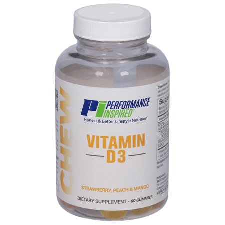 Performance Inspired Nutrition - Vitamin D3 Gummy - 50 MCG of Vitamin D3 - Strawberry, Peach & Mango Flavors - 60 Count