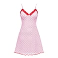 thumbnail image 6 of Womens Summer Dresses Spaghetti Strap Sweetheart Lace Trim Sleeveless Heart Print Romantic Lounge Mini Dress, 6 of 6