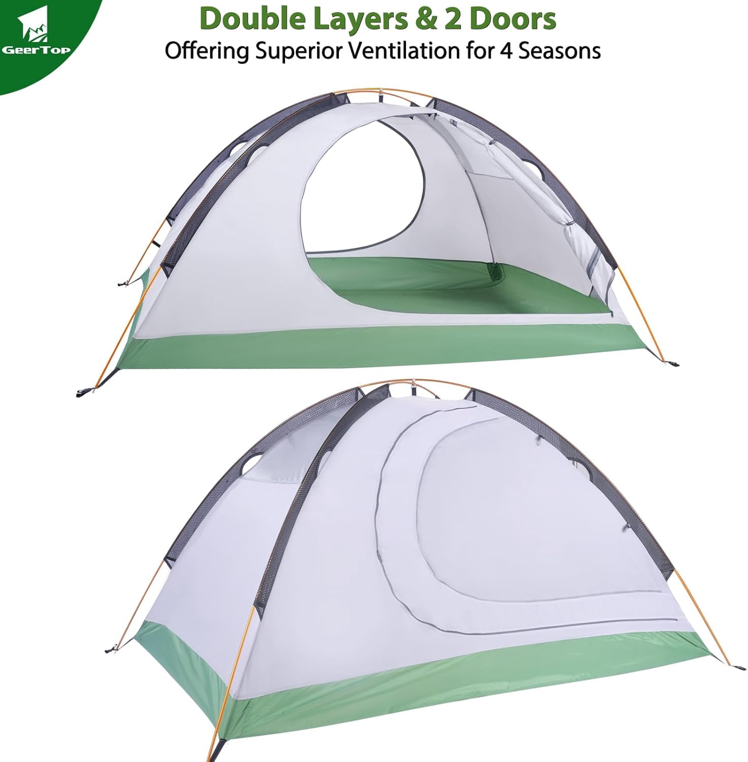 GEERTOP Ultralight 2 Person Backpacking Tent 4 Season Waterproof Camping Tent Double Layer Cold Weather Easy Set Up Tents for Family Camp, Hiking, Hunting Outdoor Mountaineering Travel