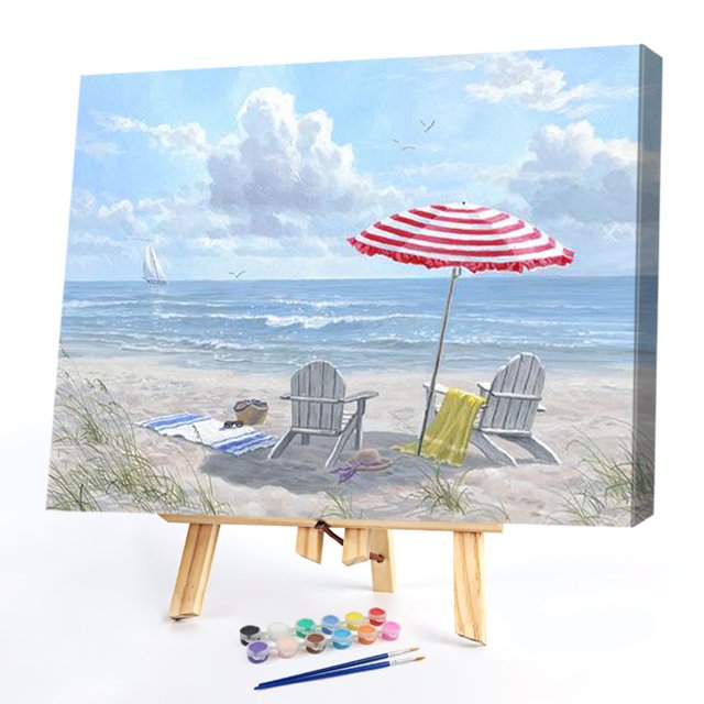 Pintura al óleo por números, paisaje de playa, cuadro sin marco, Kit artesanal, decoración de habitación Likrtyny decoración de arte