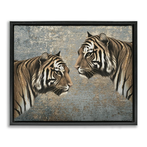 Stupell Industries Mirrored Tiger Duo Animals Painting Black Floater Framed Canvas Art Print Wall Art, 21 x 17