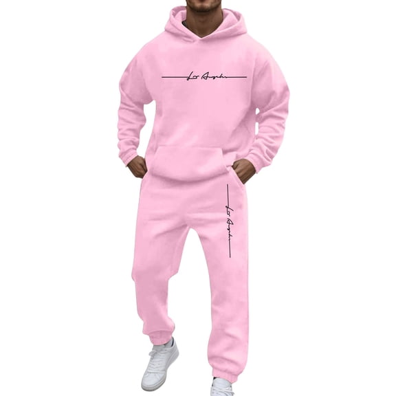 ibiyuan Men Outfits 2 Piece Fashion Casual Autumn Winter Casual Outfits Sweatsuit Pullover Tops and Pants Vacation Sets,Pink
