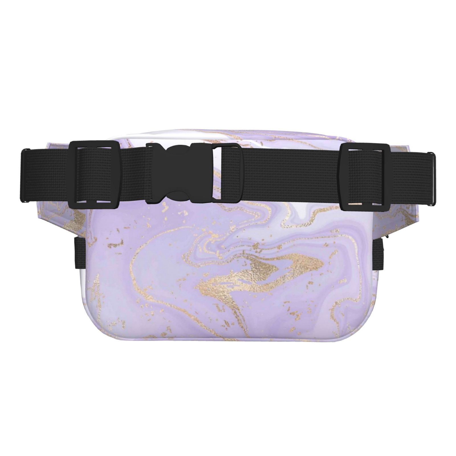 Picia Lavender Glitter Foil Stripes Print Square Double-Layer Waist Bag Mini Adjustable Waist Belt Bag Exercise Running Travel Hiking