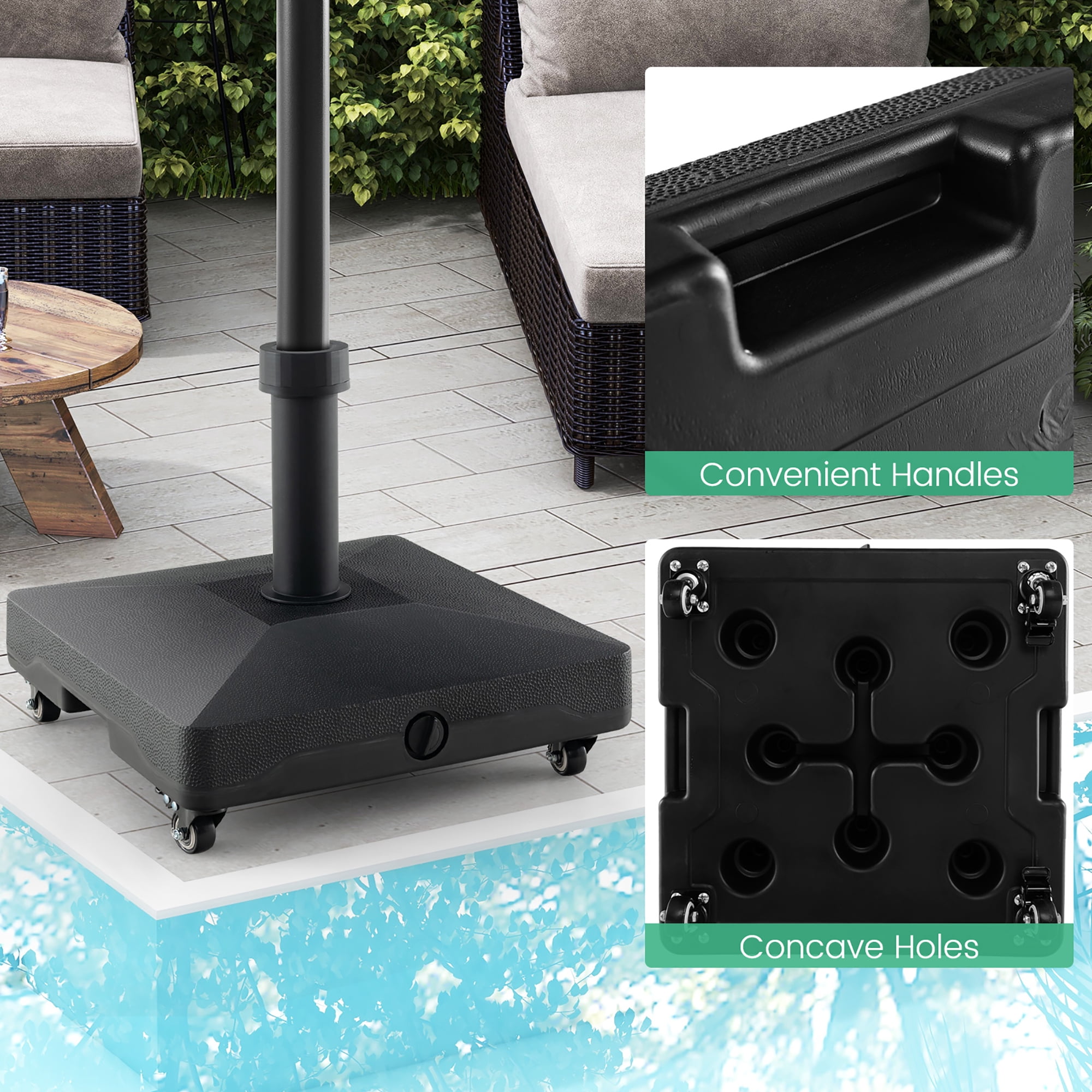 Gymax Patio Umbrella Base w/ 4 Universal Wheels 2 Receivers Square Pole Stand Outdoor