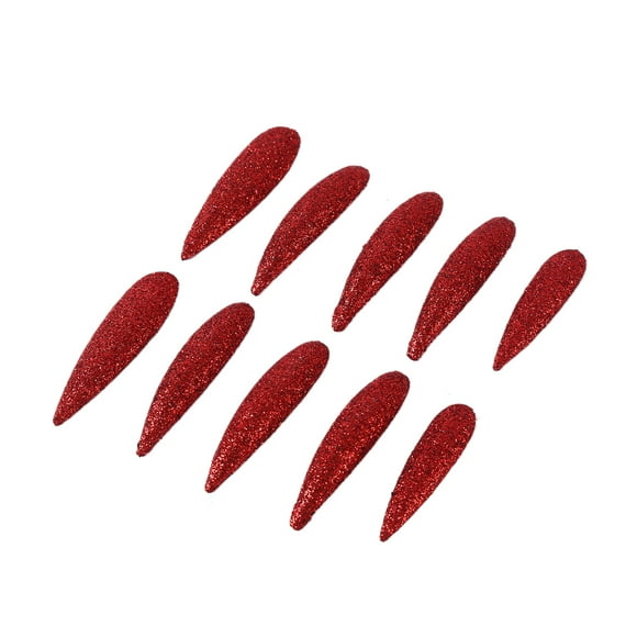 KAKOWELY 40 uñas postizas con purpurina: uñas postizas rojas con diseño de cobertura completa para mujeres y niñas. Accesorios de cosplay reutilizables para fiestas y eventos.