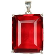 GEMHUB Red Topaz Gemstone 18.90 Gram Fine Emerald Shape Fine Solid 925 Silver Pendant For Gift Women Fashionable Jewelry