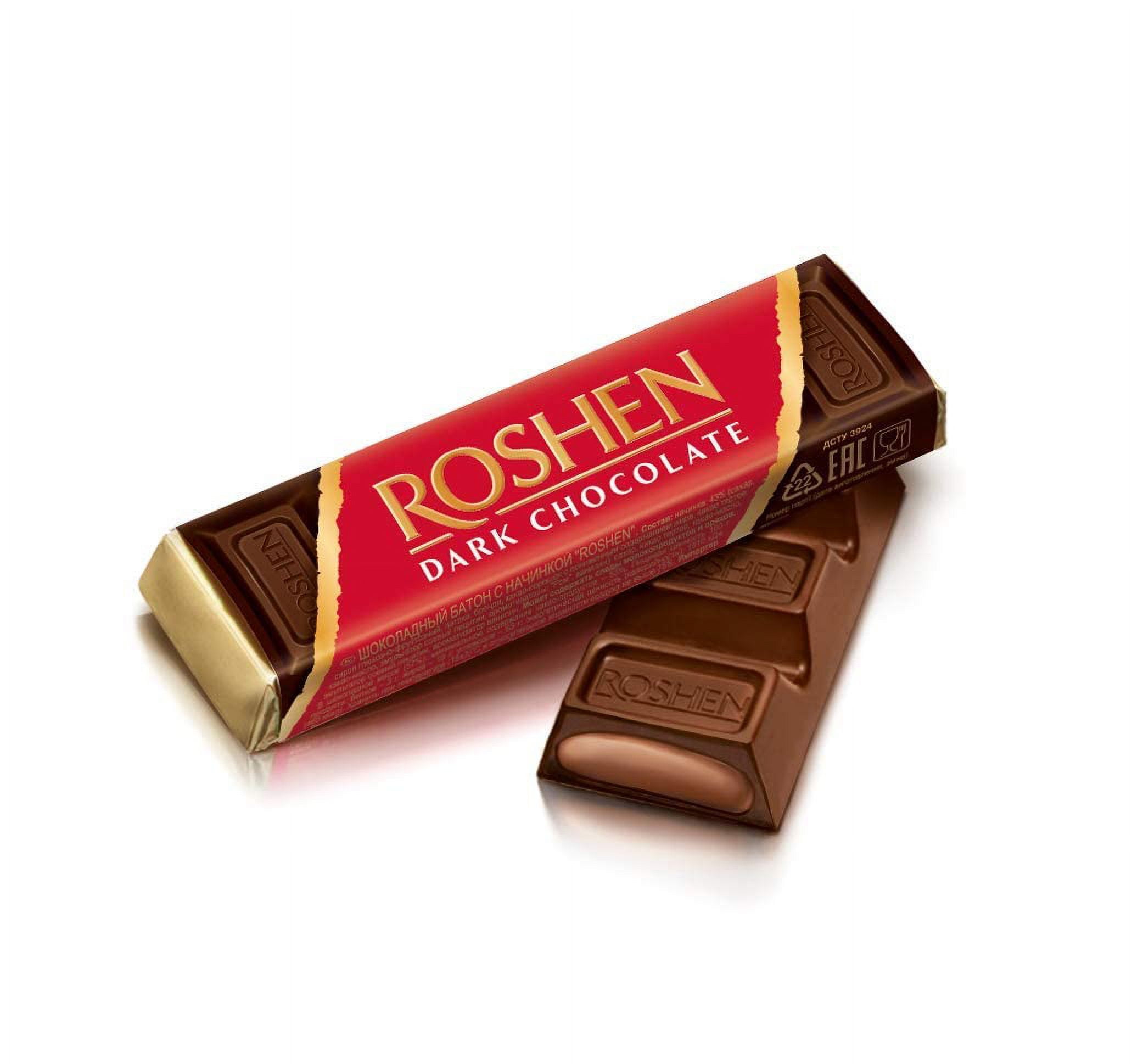Roshen Sweet Dark Chocolate Bar with Fondant Filling Pack of 30 (1.51 oz/43 grams)