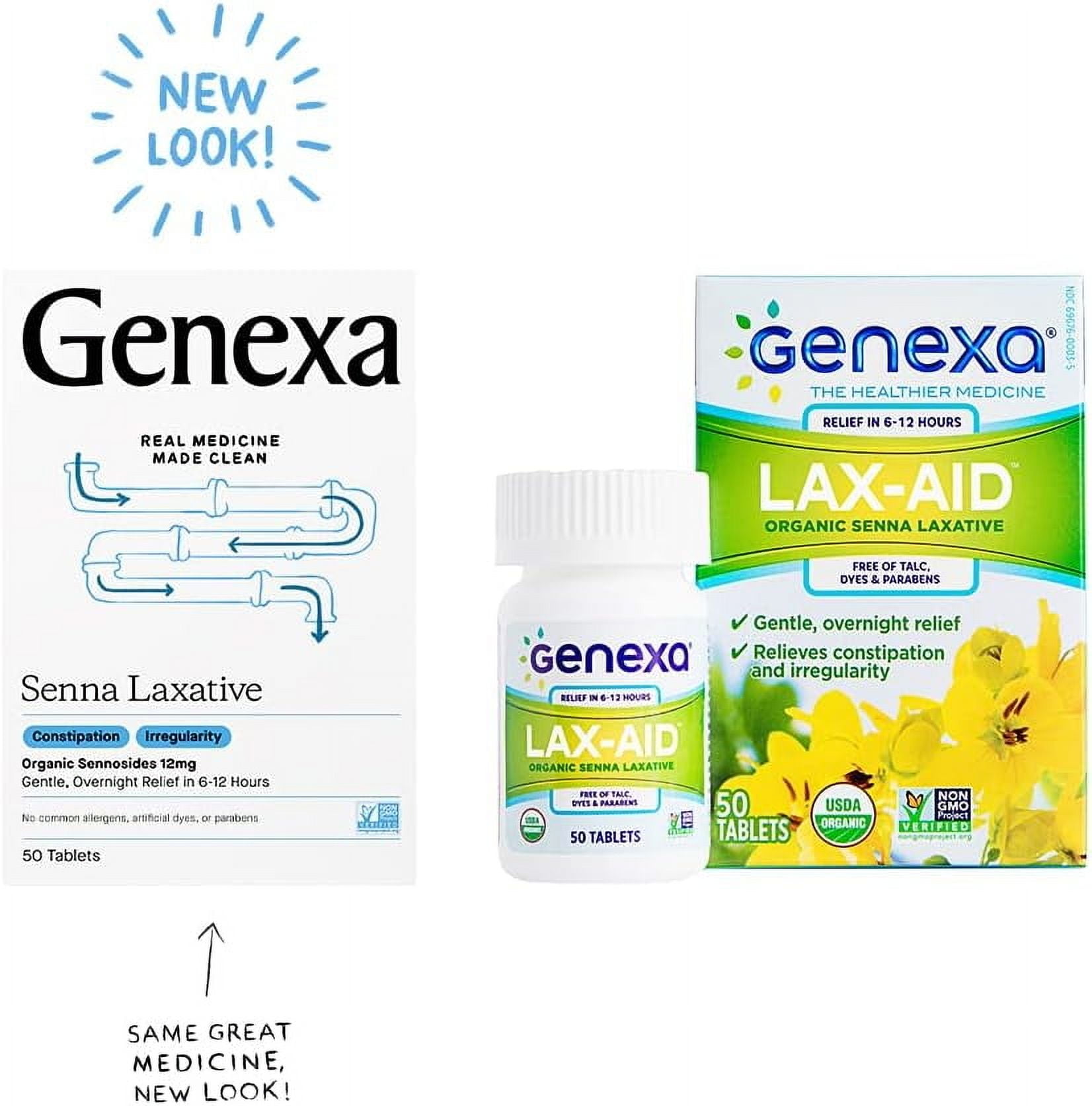Genexa Senna Laxative Tablets | Irregularity & Constipation Relief | Effective Gentle, Overnight Laxative | Free of Talc | Certified Organic & Non-GMO | 50 Tablets