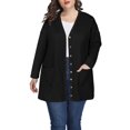 thumbnail image 1 of Womens Plus Size Long Sleeve Waffle Knit Cardigan Open Front Side Slit Sweater with Pockets, 1 of 6