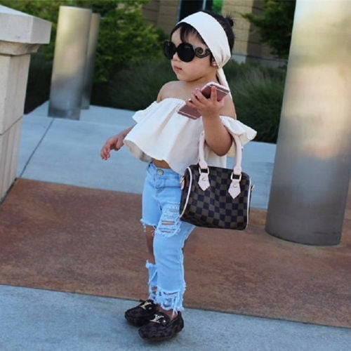 education Il grapes 3PCS Summer Toddler Kids Baby Girl Crop Top Ripped Denim Pants Jeans  Headband Outfit | Walmart Canada