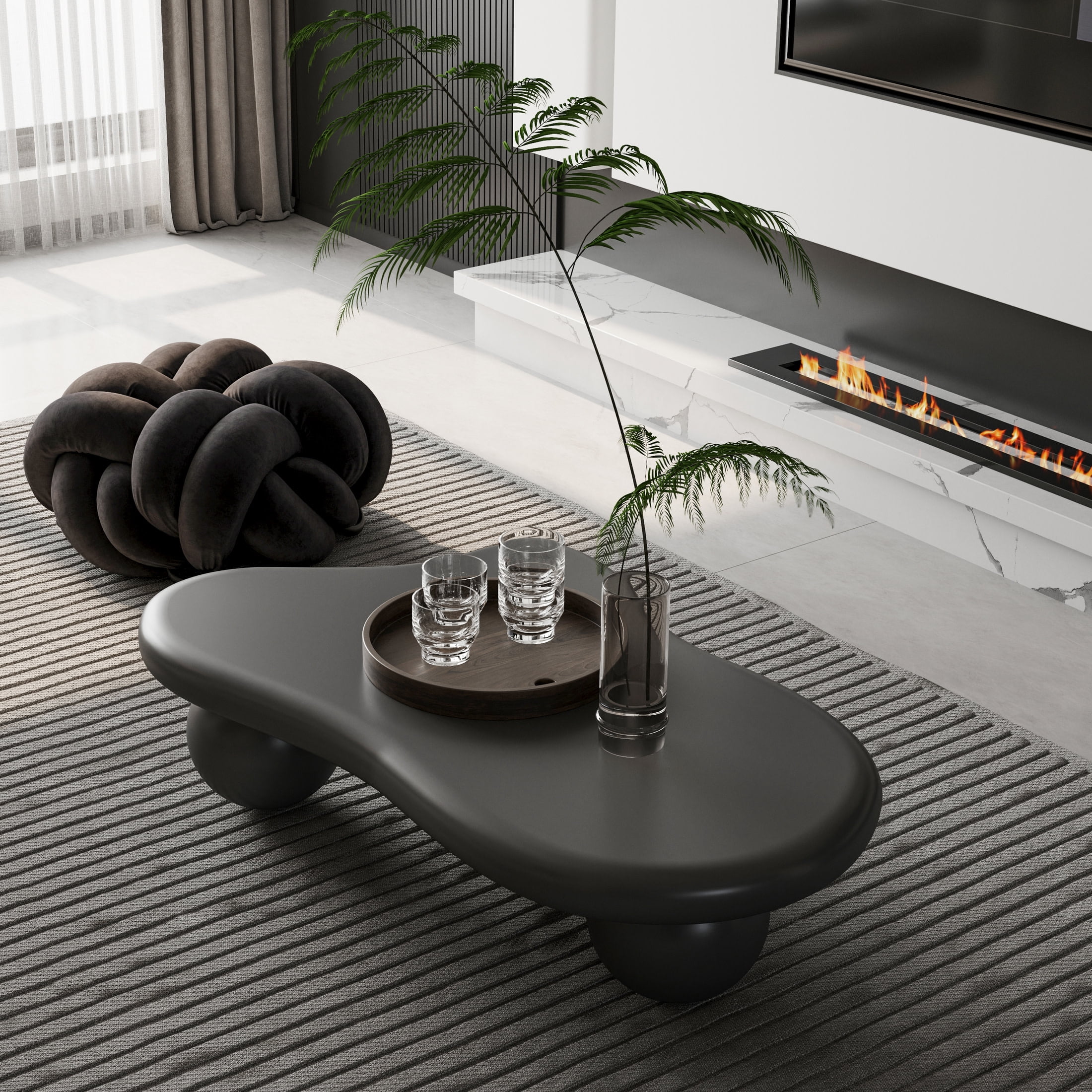 Noble House 40" Cloud Shaped Coffee Table with Ball Legs, Modern Aesthetic Accent Table for Living Room, Black