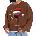 thumbnail image 2 of UVEASISHA Christmas Sweatshirts for Men Fashion Wine Glass Print Crewneck Pullover Xmas Funny Tops Fall Winter Fleece Oversized Sweatshirt Brown XL, 2 of 5