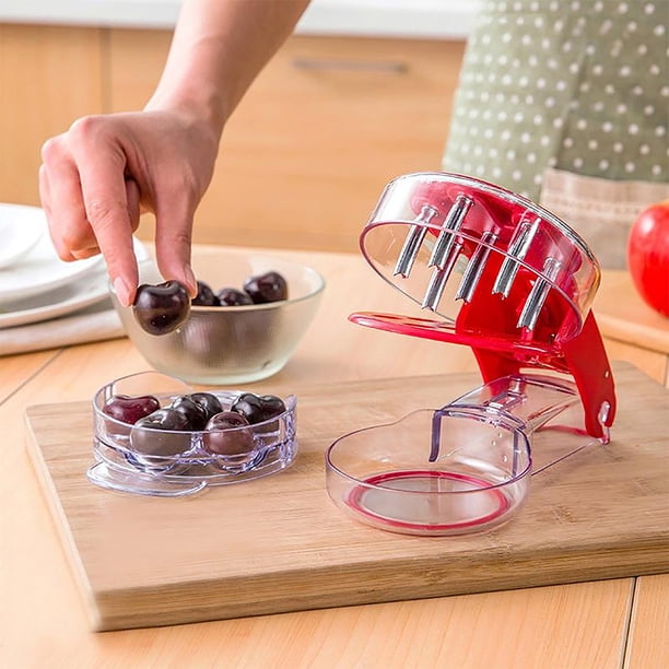 Herramienta para quitar el corazón de cerezas Cherry Pit Remover Gadget de cocina portátil para hacer mermelada de cereza (rojo)