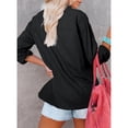 thumbnail image 4 of Blusa de corte casual Cuello en V Abotonado Manga larga enrollable Cuello vuelto Blusa holgada Negro L, 4 of 6