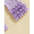 thumbnail image 7 of Nygoyerh Newborn Girls Fall Romper Solid Color Ribbed Ruffled Long Sleeve Crew Neck Full Length Jumpsuit with Bow Headband Sets 0M 3M 6M 9M, 7 of 7