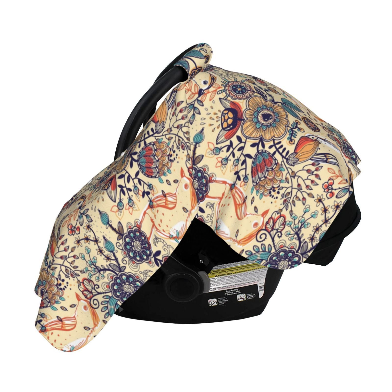 Naloa Floral With Birds Baby Car Seat Cover, Breathable Baby Carrier Cover, Multiuse Baby Carrier Cover & Nursing Breastfeeding Cover