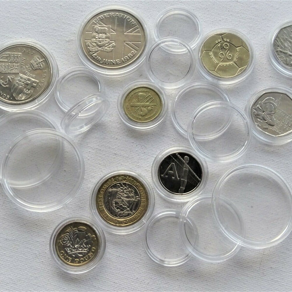 100Pcs Clear 32mm Coin Storage Boxes PS Capsules Portable Round Coin Holders