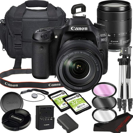 Canon EOS 80D DSLR Camera Bundle with 18-135mm USM Lens | Built-in Wi-Fi|24.2 MP CMOS Sensor | |DIGIC 6 Image Processor and Full HD Videos + 64GB Memory(17pcs)