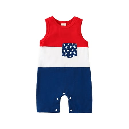 

Sunisery Independence Day Toddler Baby Girls Boys Romper Summer Sleeveless Star Striped Print Casual Short Jumpsuit Red White Blue 0-6 Months
