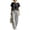 A-Black, variant on Women’s Sets 2 Piece Outfit Round Neck Solid Color Short Sleeve Pinstripe Top Elastic Waist Wide Leg Striped Pants Pockets Casual Summer Suit