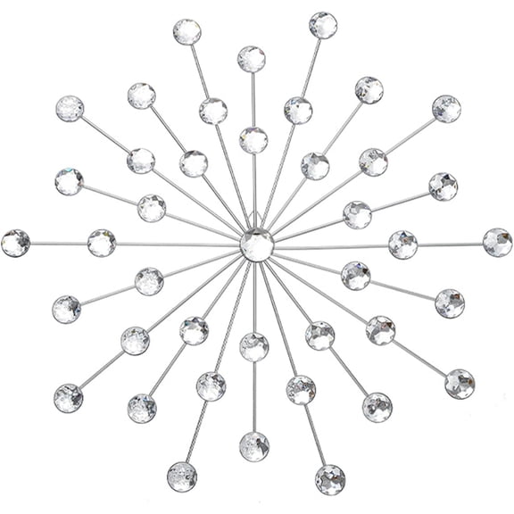 Tesyar Metal Starburst Wall Art, 44.5cm Rhinestone Sparkle Hanging Sculpture for Living Room Bedroom Home Decor (Silver)