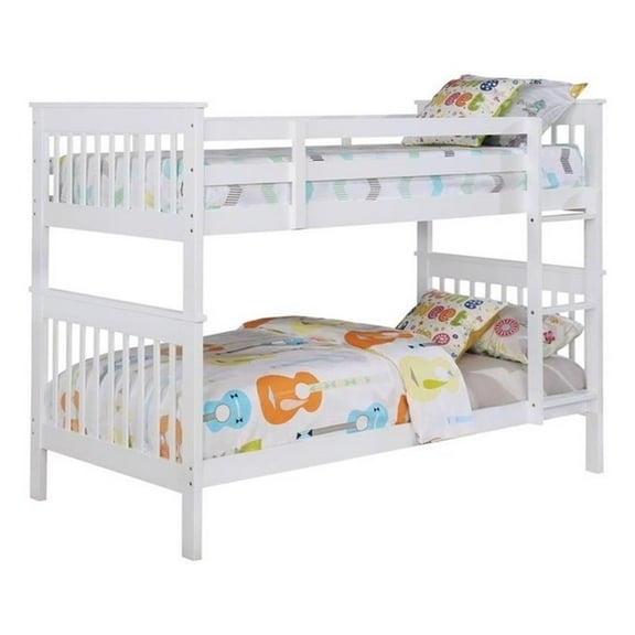Pemberly Row Transitional Wood Twin Over Twin Bunk Bed White