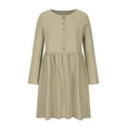 thumbnail image 4 of Fesfesfes Casual Round Neck Button Long Sleeve Cotton Linen Knee-High Dress Pocket Solid Dresses Clothes Sale, 4 of 9
