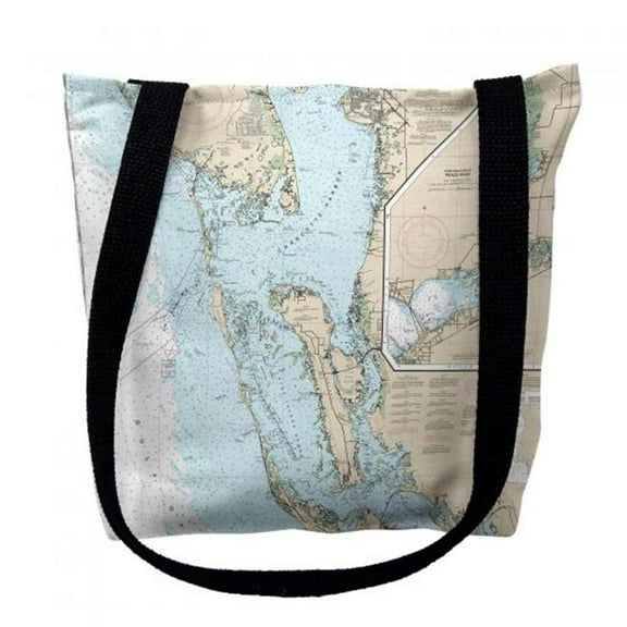 Betsy Drake TY11426ELM 16 x 16 in. Estero Bay to Lemon Bay Florida Nautical Map Tote Bag - Medium