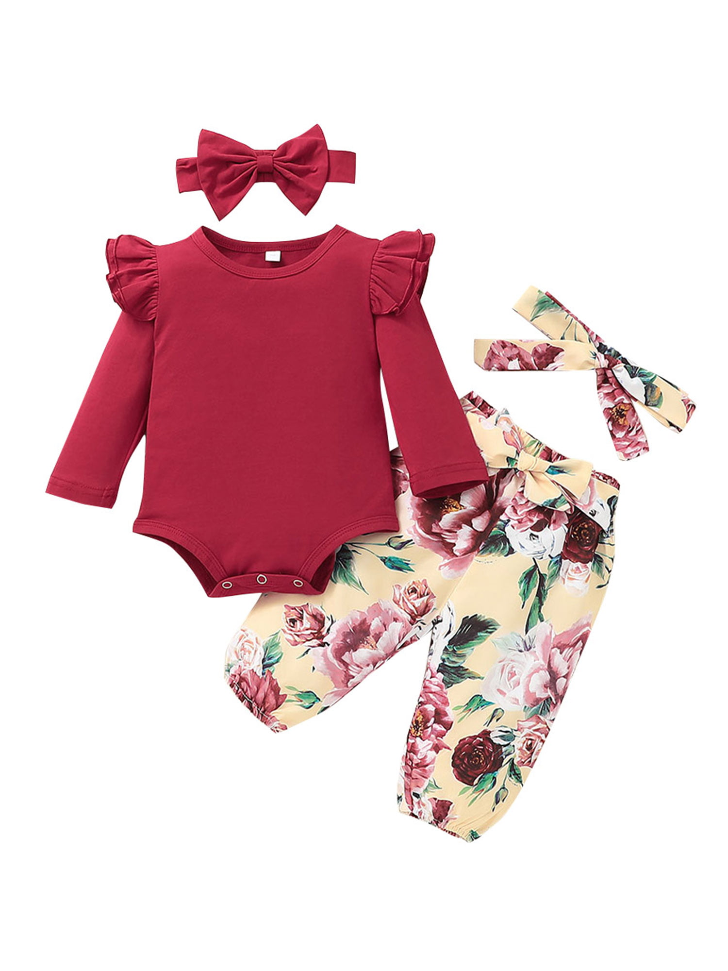 LAPA Toddler Baby Girls Long Sleeve Romper Jumpsuit Pants Headband Outfits Sets 