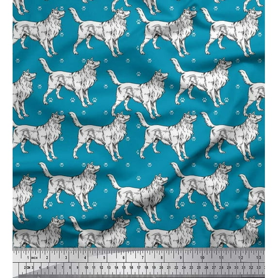 Soimoi Cotton Voile Fabric Paw & Collie Dog Fabric Prints by Yard 56 Inch Wide